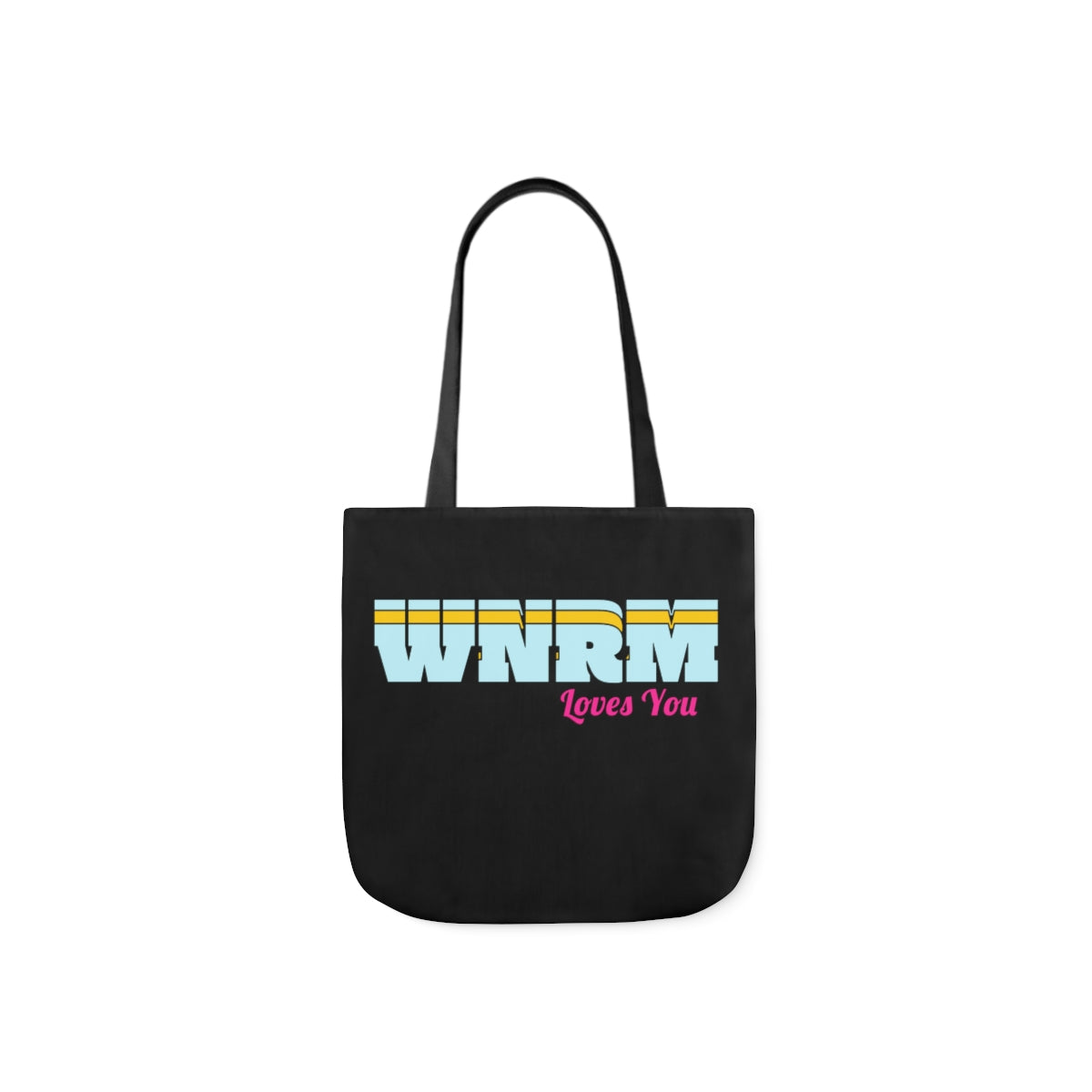 WNRM Loves You Polyester Canvas Tote Bag black, on white background
