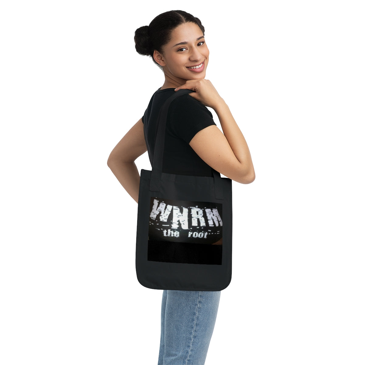 Young woman holding a OG WNRM Boobs Bag Organic Canvas Tote Bag
